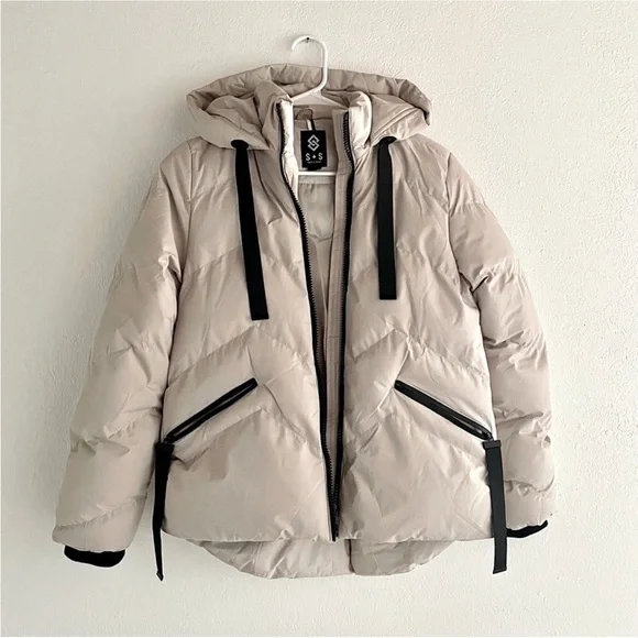 Anthro Black & Cream Hooded Puffer Jacket by Saint & Sinner - Picture 13 of 16